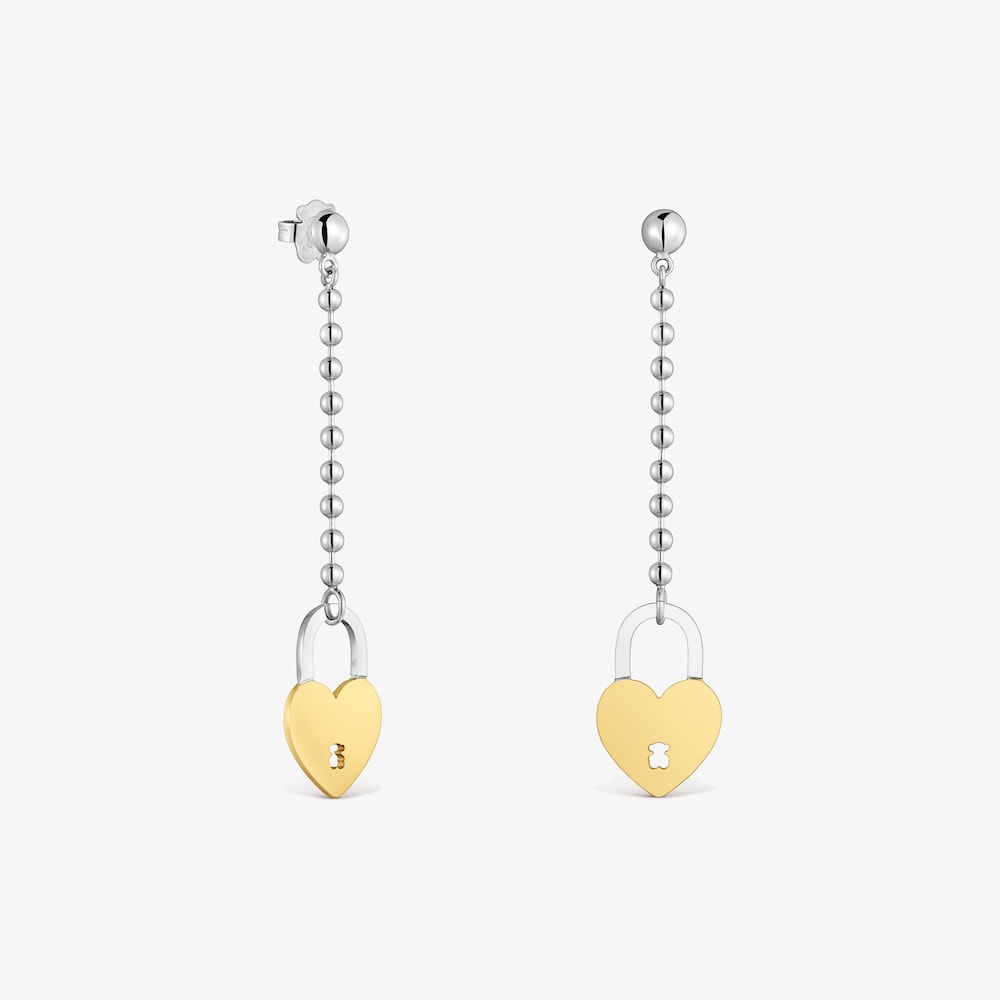 Aretes largos de acero bicolor motivo coraz&oacute;n TOUS Charming