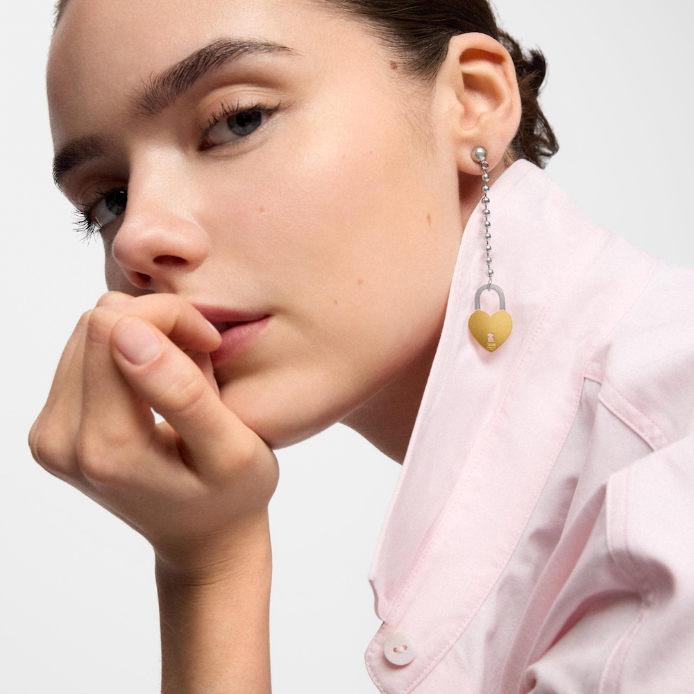 Aretes largos de acero bicolor motivo coraz&oacute;n TOUS Charming
