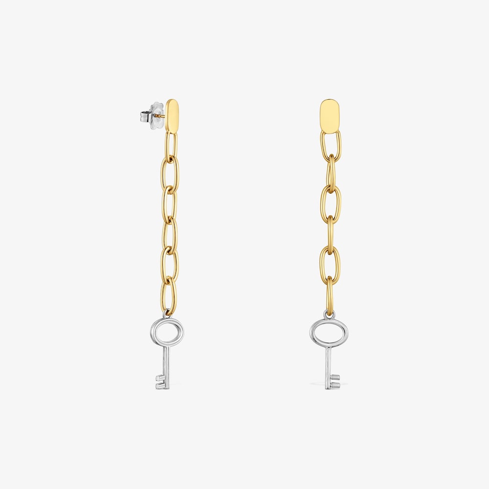 Arracades llargues d&rsquo;acer bicolor motiu clau TOUS Charming