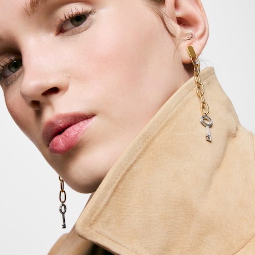 Długie dwukolorowe Kolczyki ze stali z charmsem z motywem klucza TOUS Charming