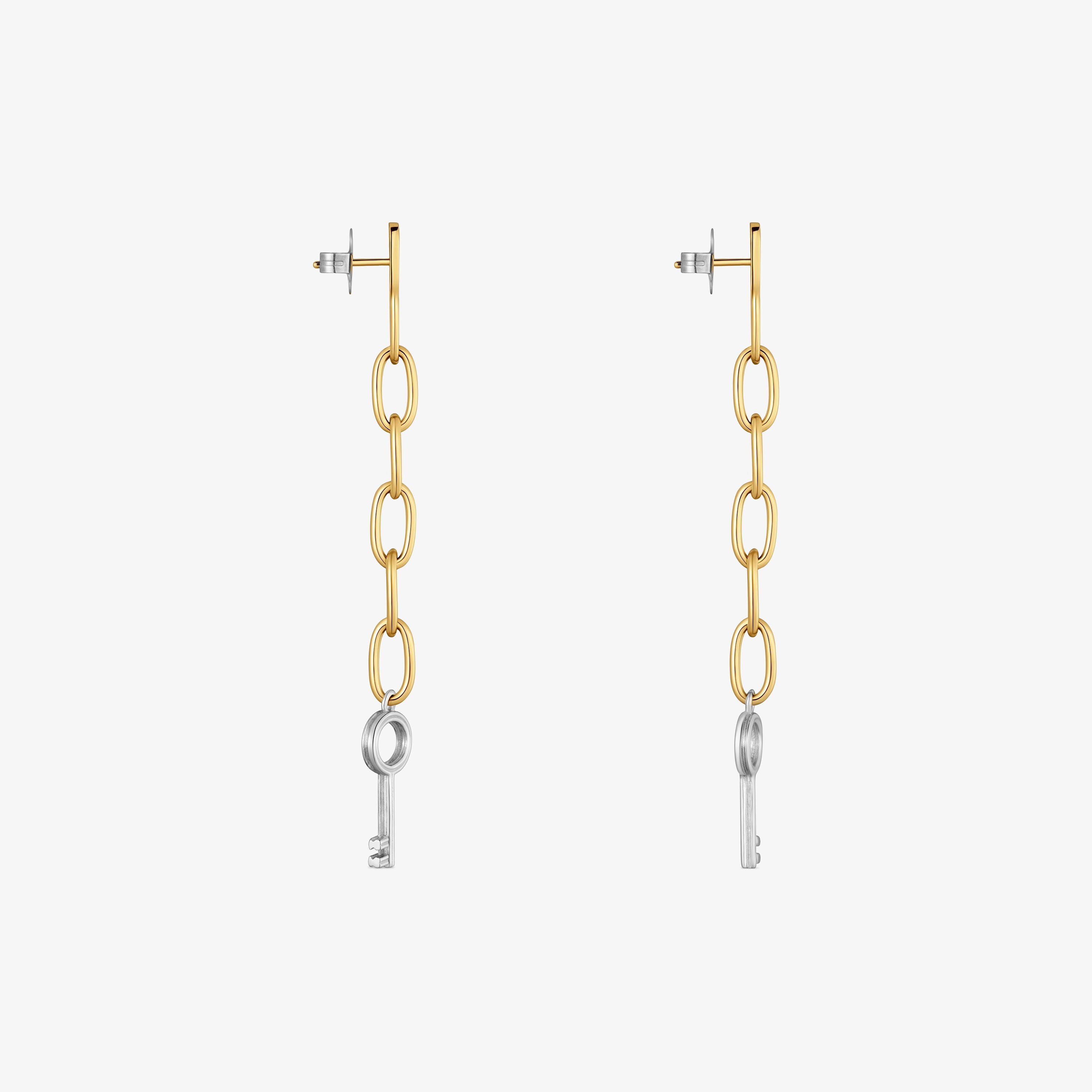Long two-tone steel Earrings with key charm TOUS Charming