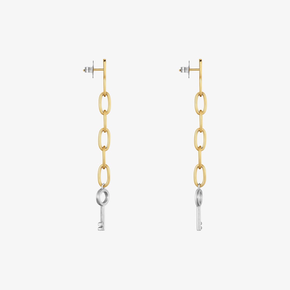 Arracades llargues d&rsquo;acer bicolor motiu clau TOUS Charming