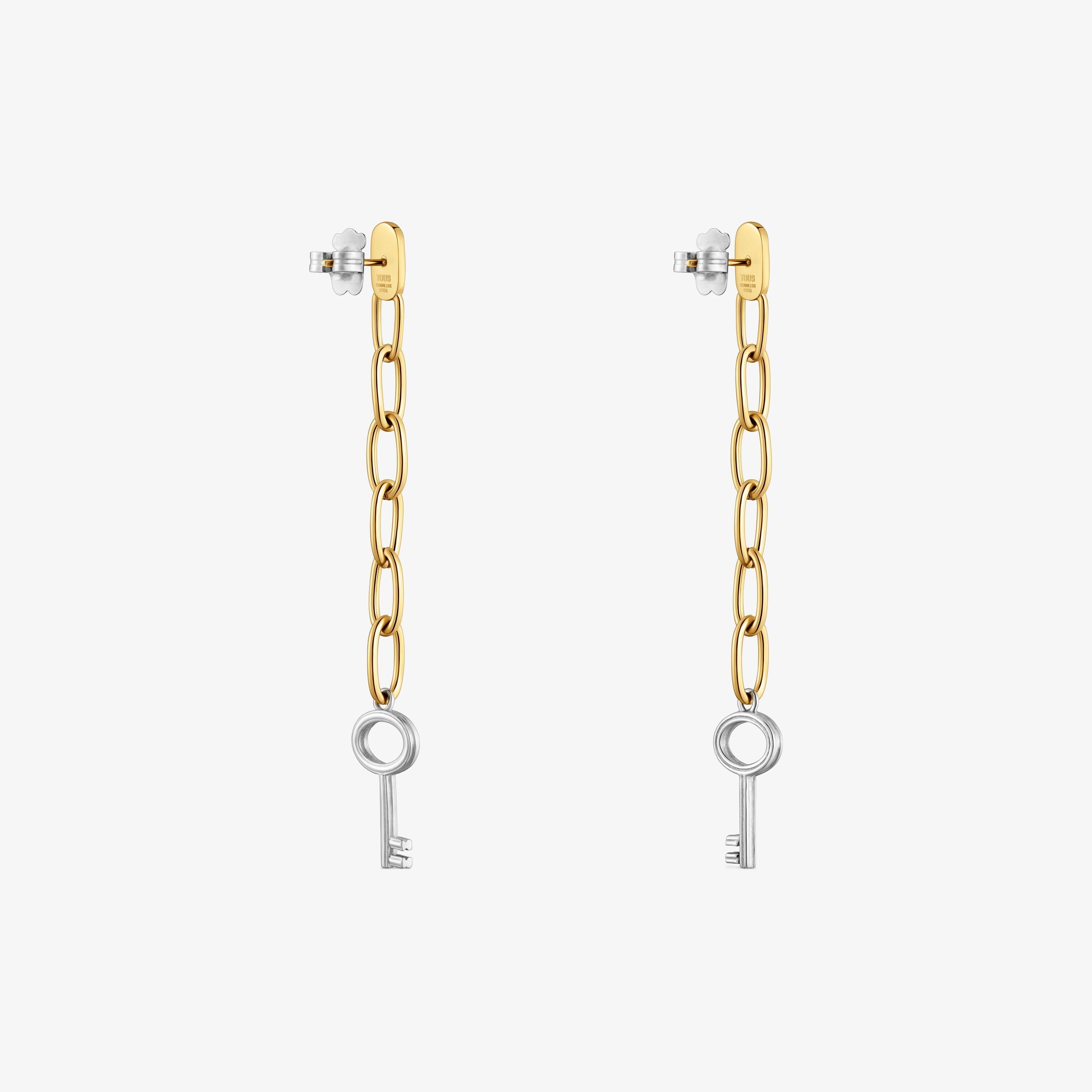 Long two-tone steel Earrings with key charm TOUS Charming