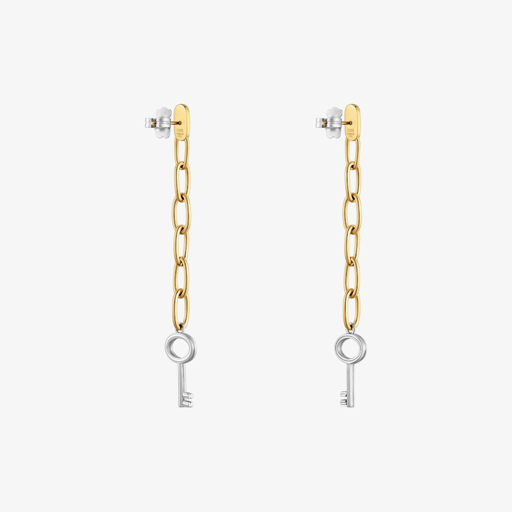 Arracades llargues d&rsquo;acer bicolor motiu clau TOUS Charming