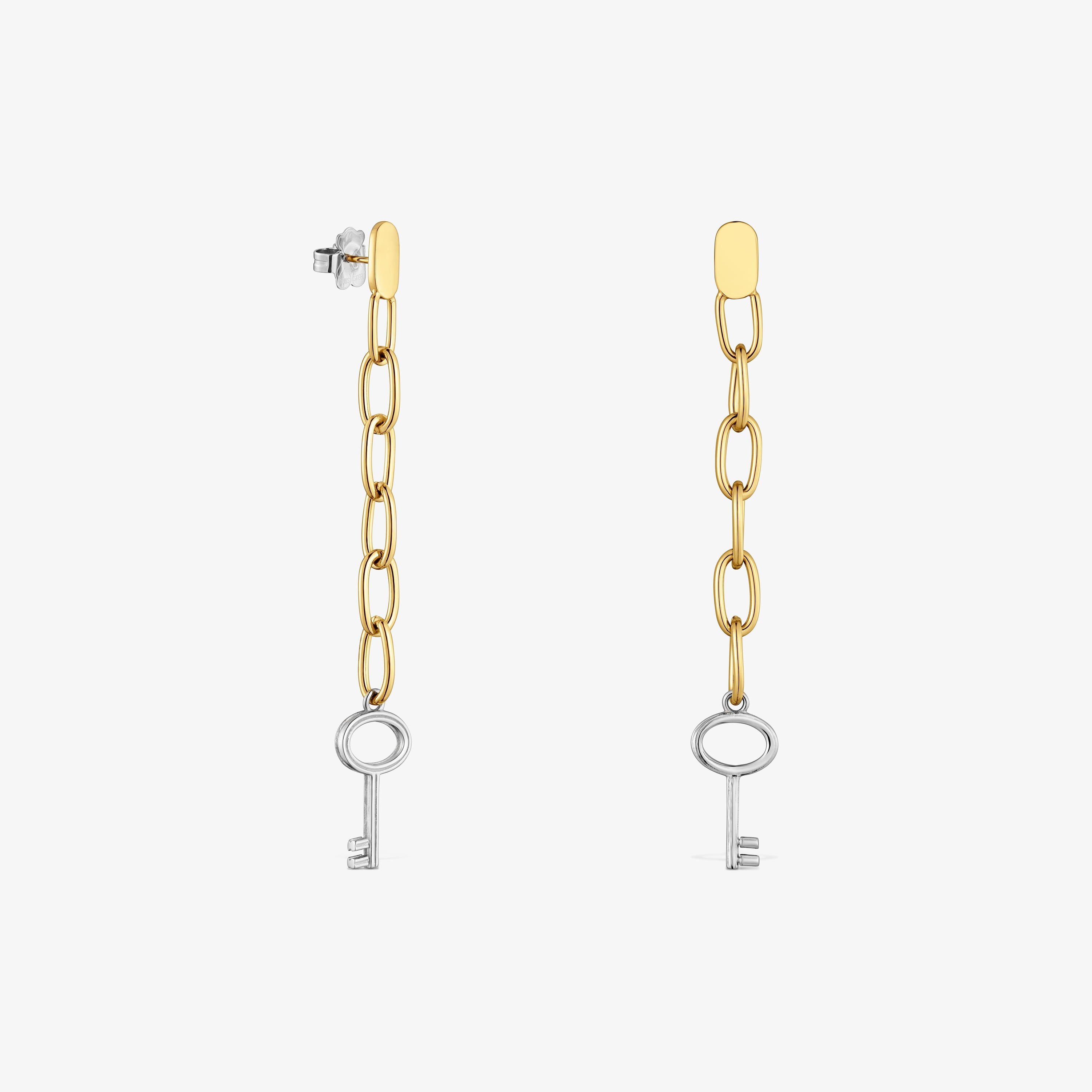 Long two-tone steel Earrings with key charm TOUS Charming