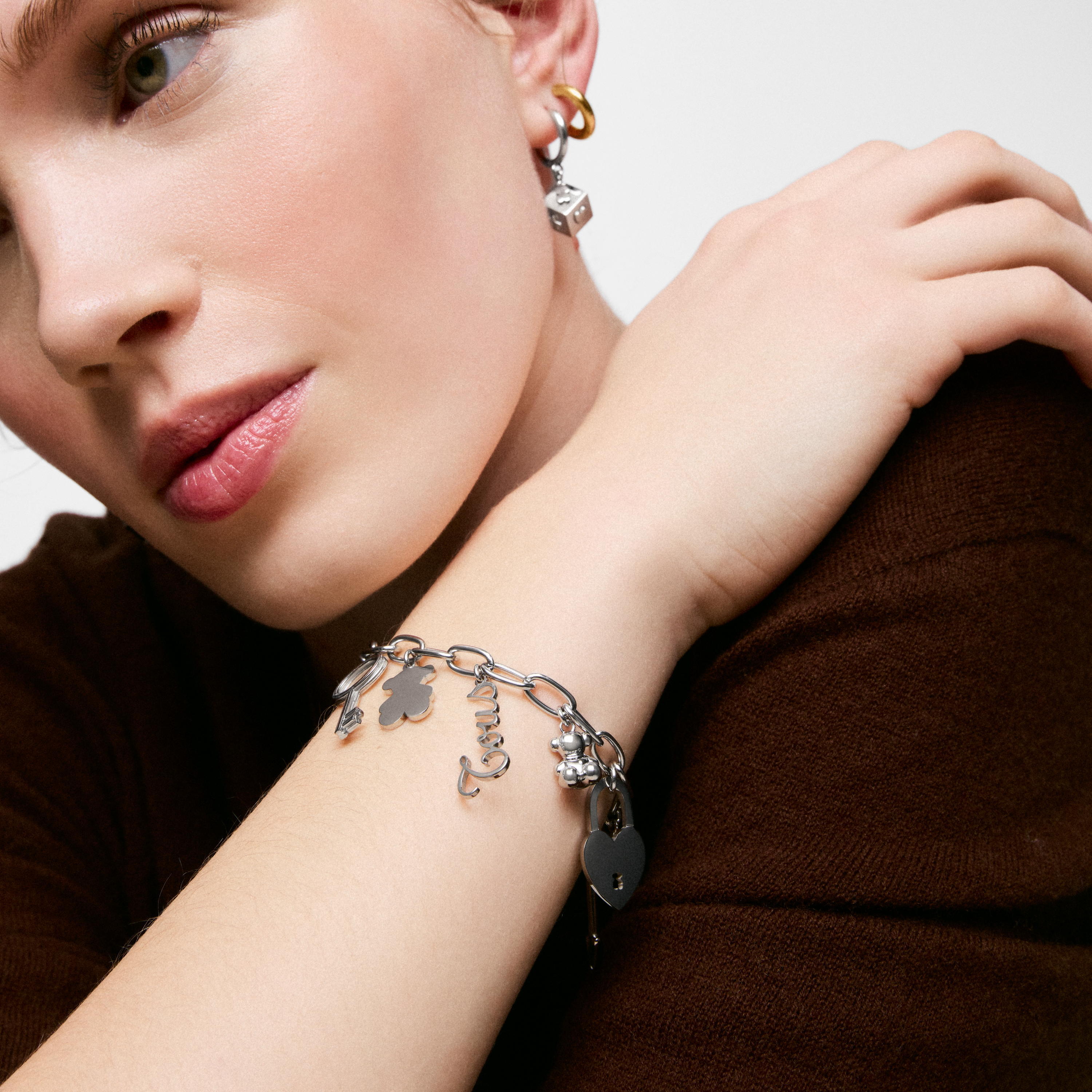 Steel and cultured pearl Bracelet with hanging charms TOUS Charming