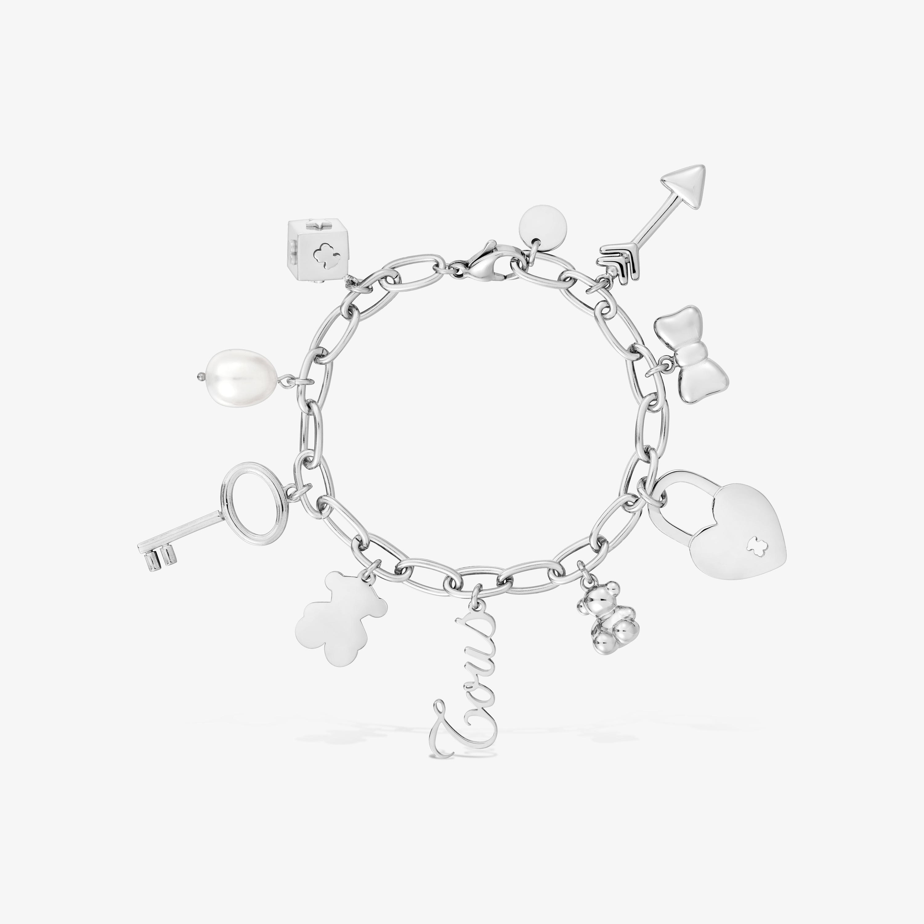 Steel and cultured pearl Bracelet with hanging charms TOUS Charming