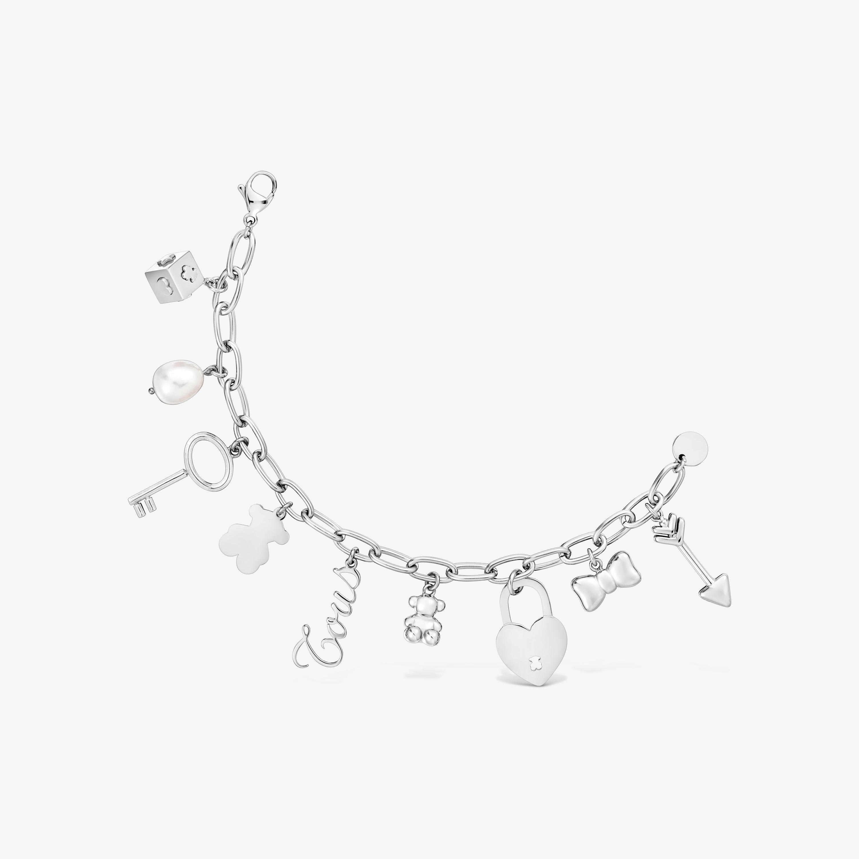 Steel and cultured pearl Bracelet with hanging charms TOUS Charming