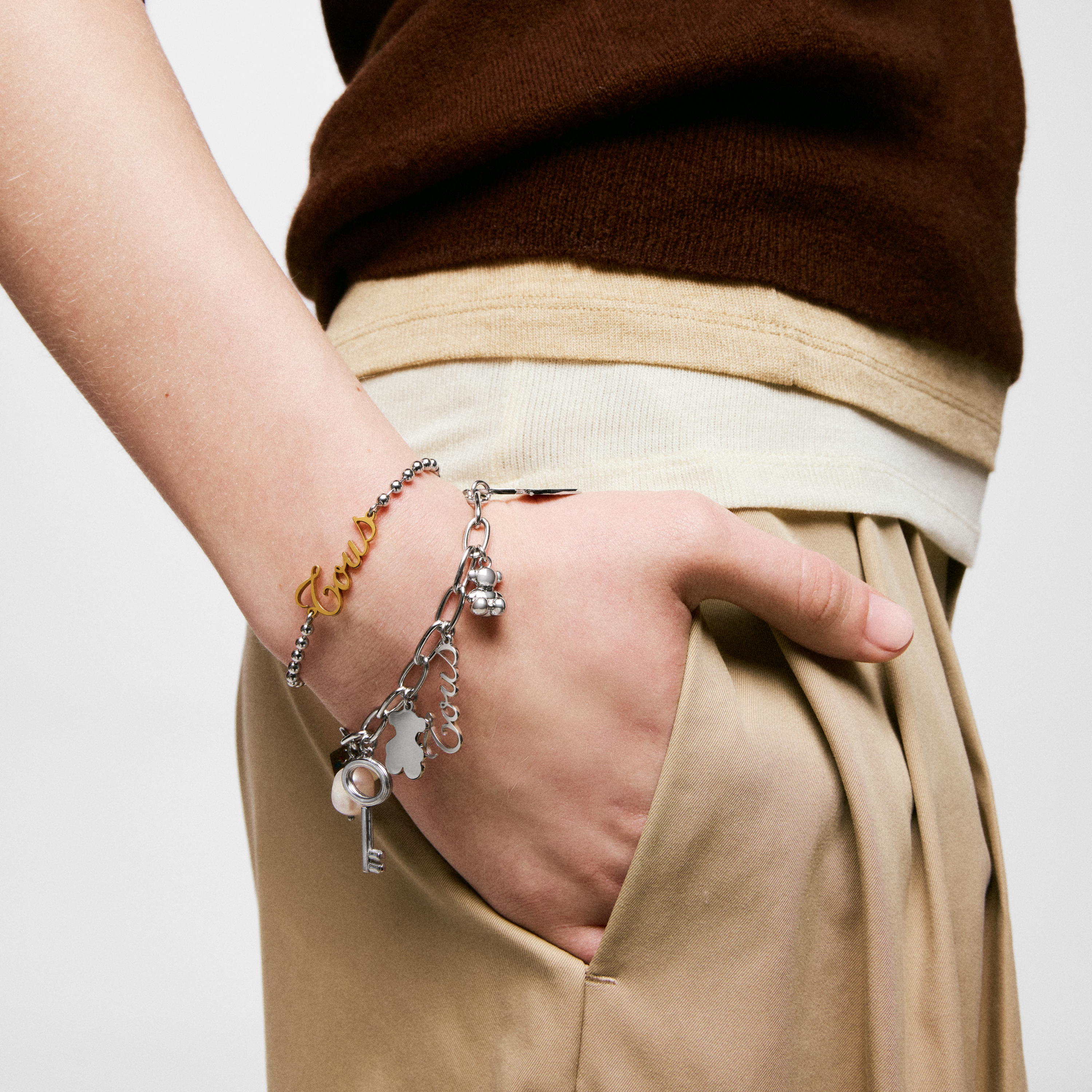 Steel and cultured pearl Bracelet with hanging charms TOUS Charming