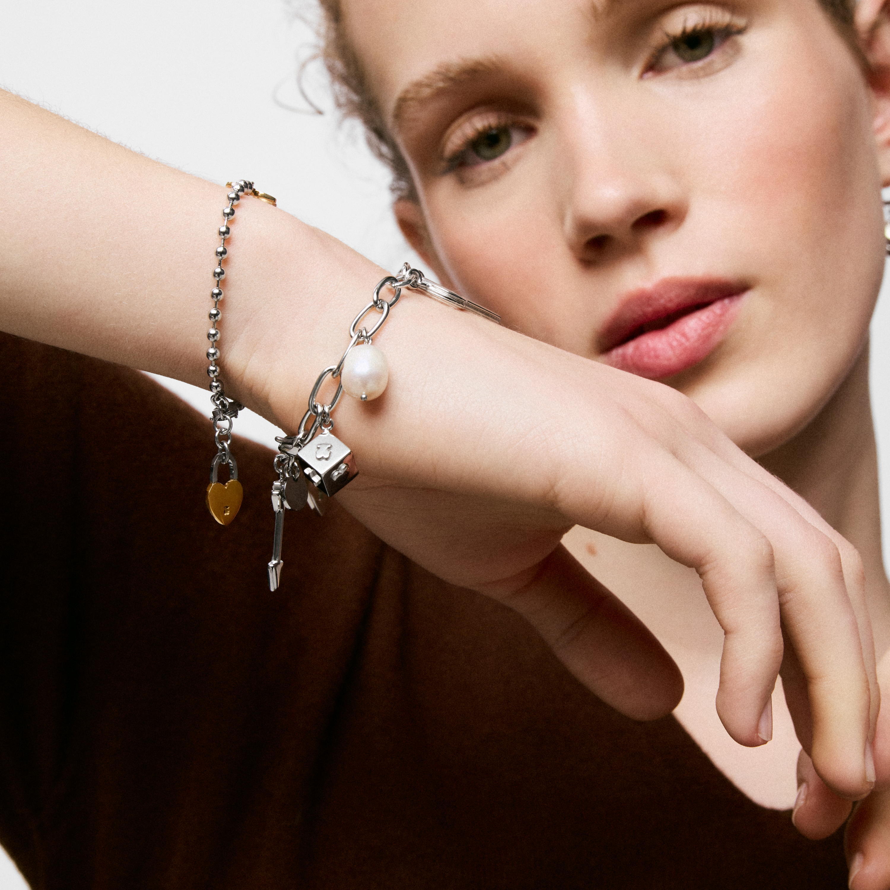 Steel and cultured pearl Bracelet with hanging charms TOUS Charming