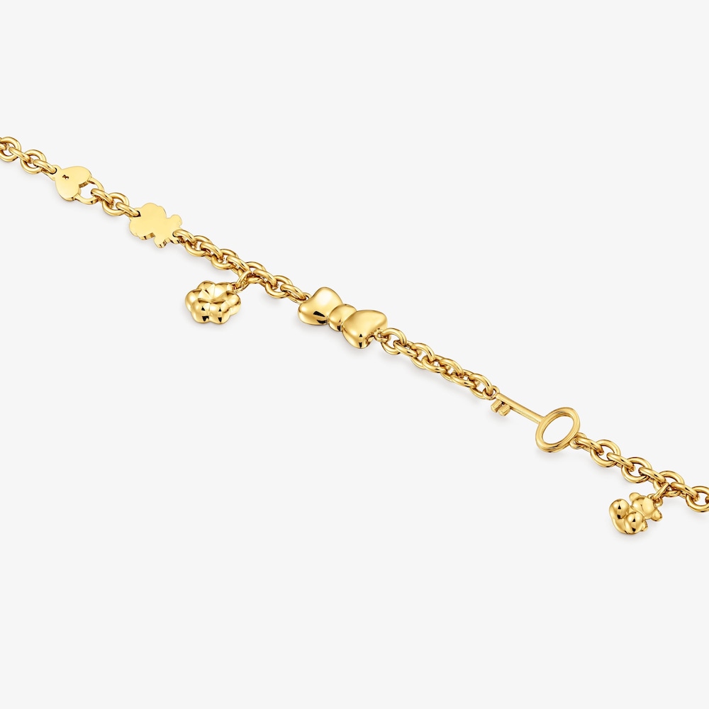 Řet&iacute;zkov&yacute; n&aacute;ramek z&nbsp;oceli ve zlat&eacute; barvě s&nbsp;př&iacute;věsky TOUS Charming