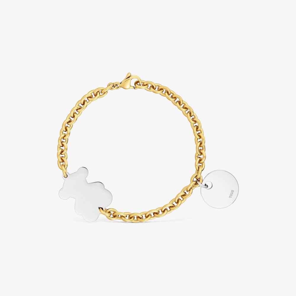 Bransoletka łańcuszkowa z dwukolorowej stali z charmsem z motywem misia TOUS Charming