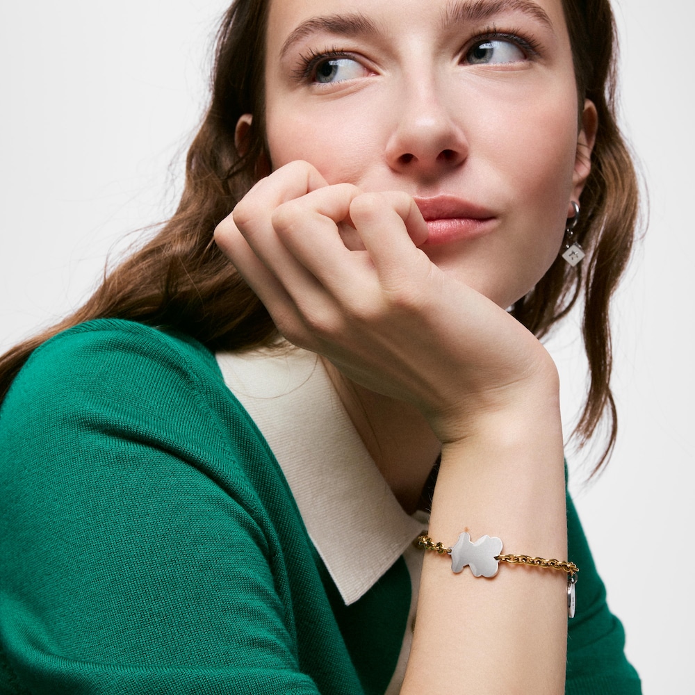 Pulsera cadena de acero bicolor y motivo oso TOUS Charming