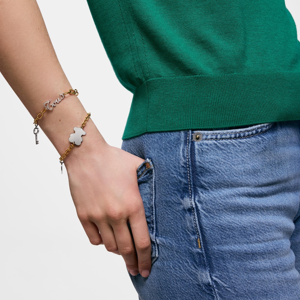 Bransoletka łańcuszkowa z dwukolorowej stali z charmsem z motywem misia TOUS Charming