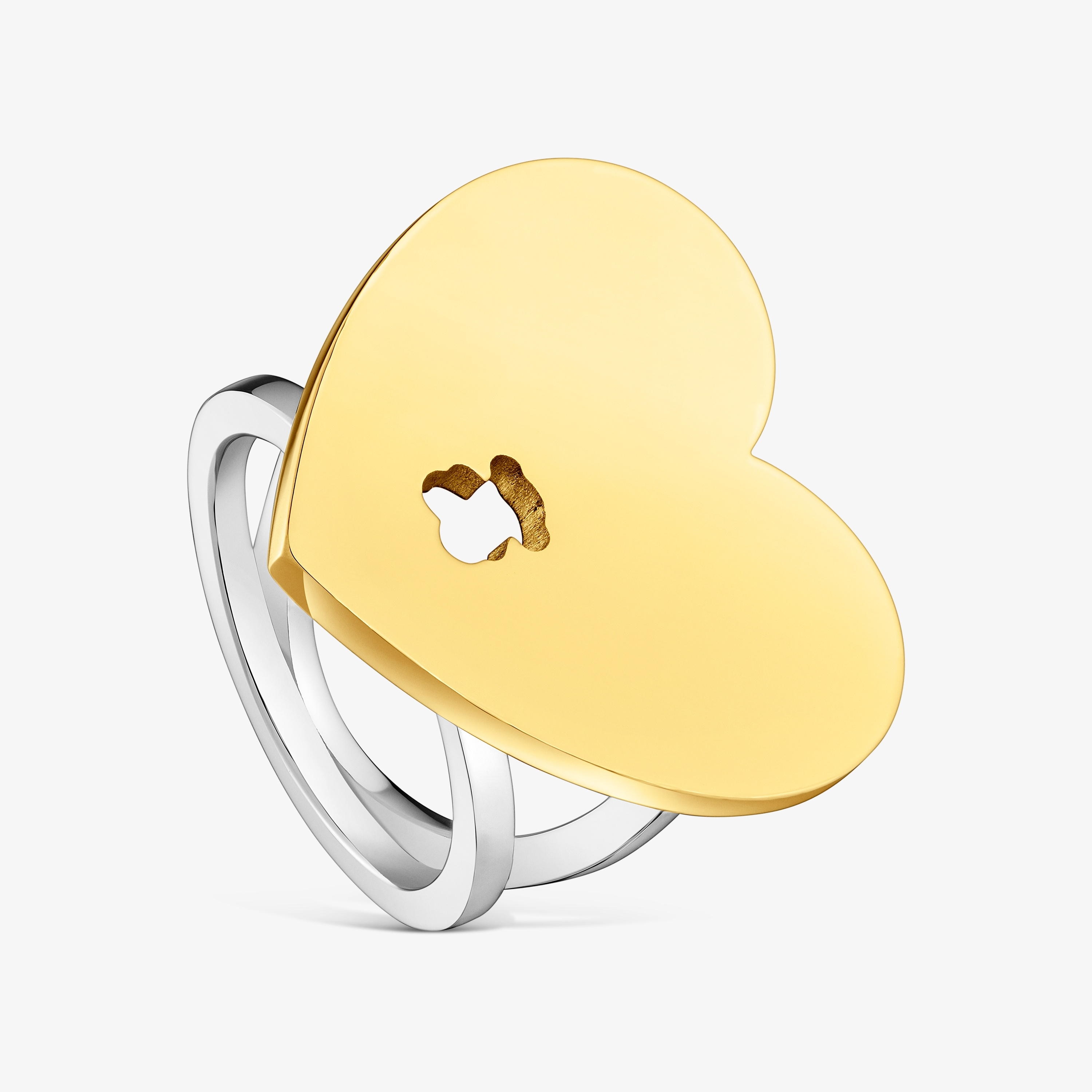6*門様 ハートチャーム付きリング ツートーンスティールにハートチャームが付いたリング TOUS Charming