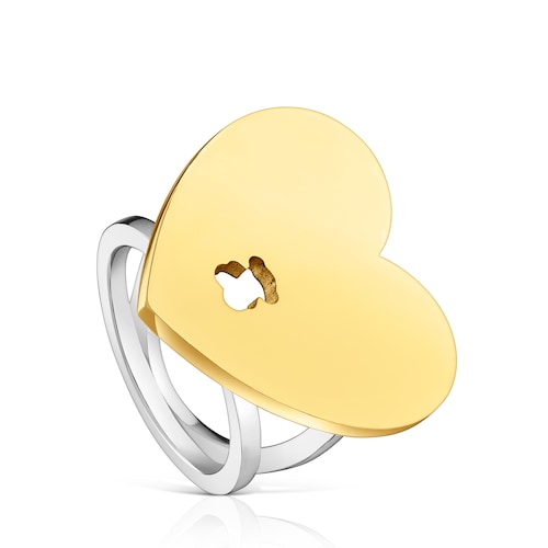 Anello con motivo a cuore in acciaio bicolore TOUS Charming