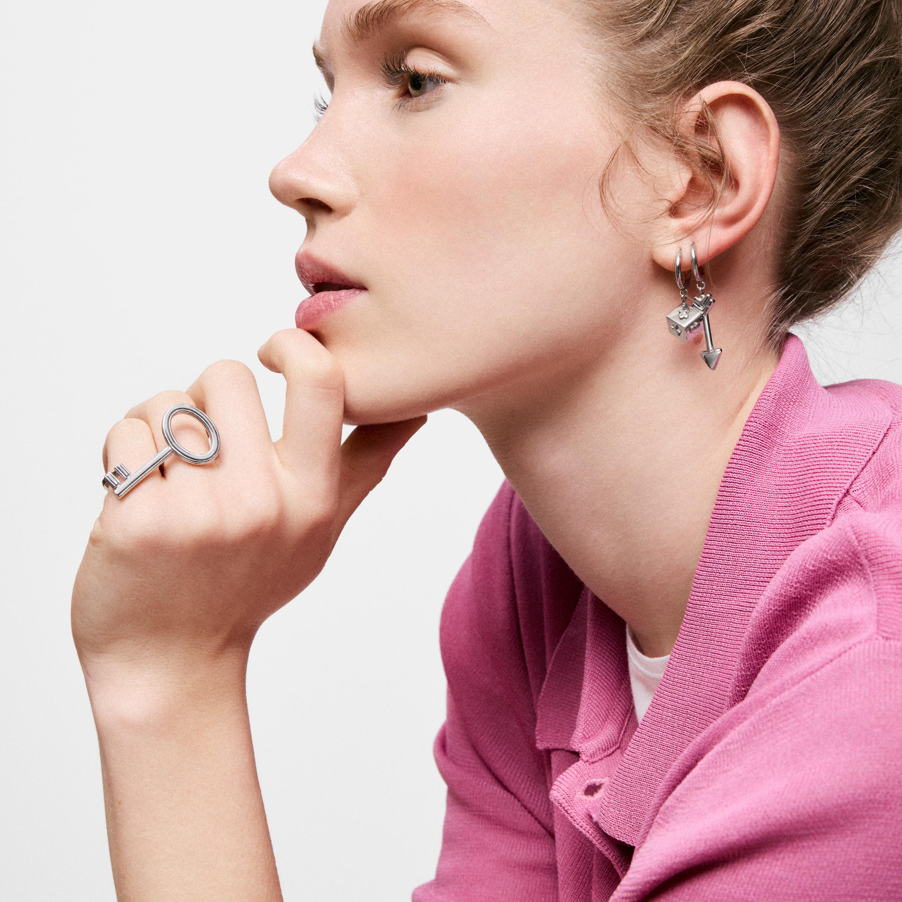 Steel Double ring with key charm TOUS Charming