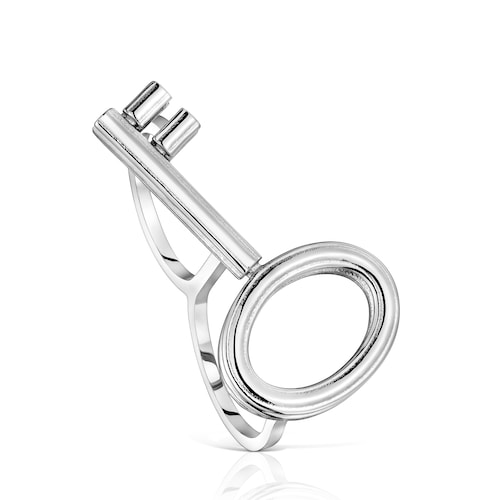 Anello doppio con motivo a chiave in acciaio TOUS Charming