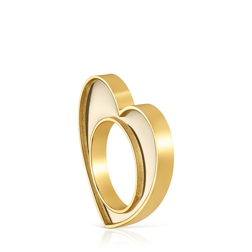 Anello a cuore in acciaio color oro e resina bianca TOUS Galaxy