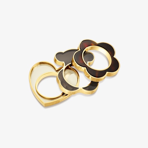 Gold-colored steel and white resin heart Ring TOUS Galaxy