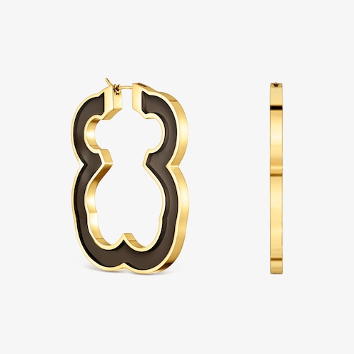 Ohrringe in B&auml;renform aus goldfarbenem Stahl und schwarzem Harz 53&nbsp;mm TOUS Galaxy