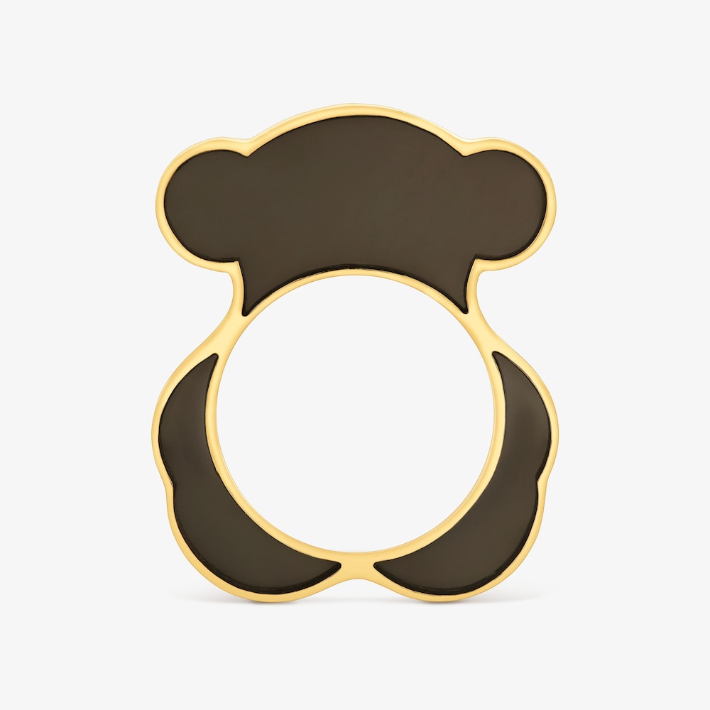 Pierścionek ze stali w kolorze złotym i czarnej żywicy z motywem misia TOUS Galaxy