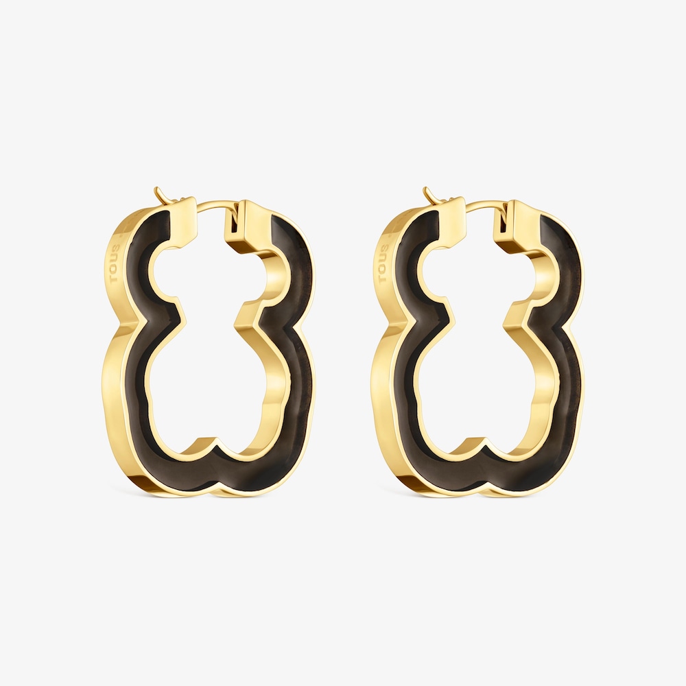 33&nbsp;mm N&aacute;u&scaron;nice s&nbsp;medved&iacute;kom z&nbsp;ocele zlatej farby a&nbsp;čiernej živice TOUS Galaxy