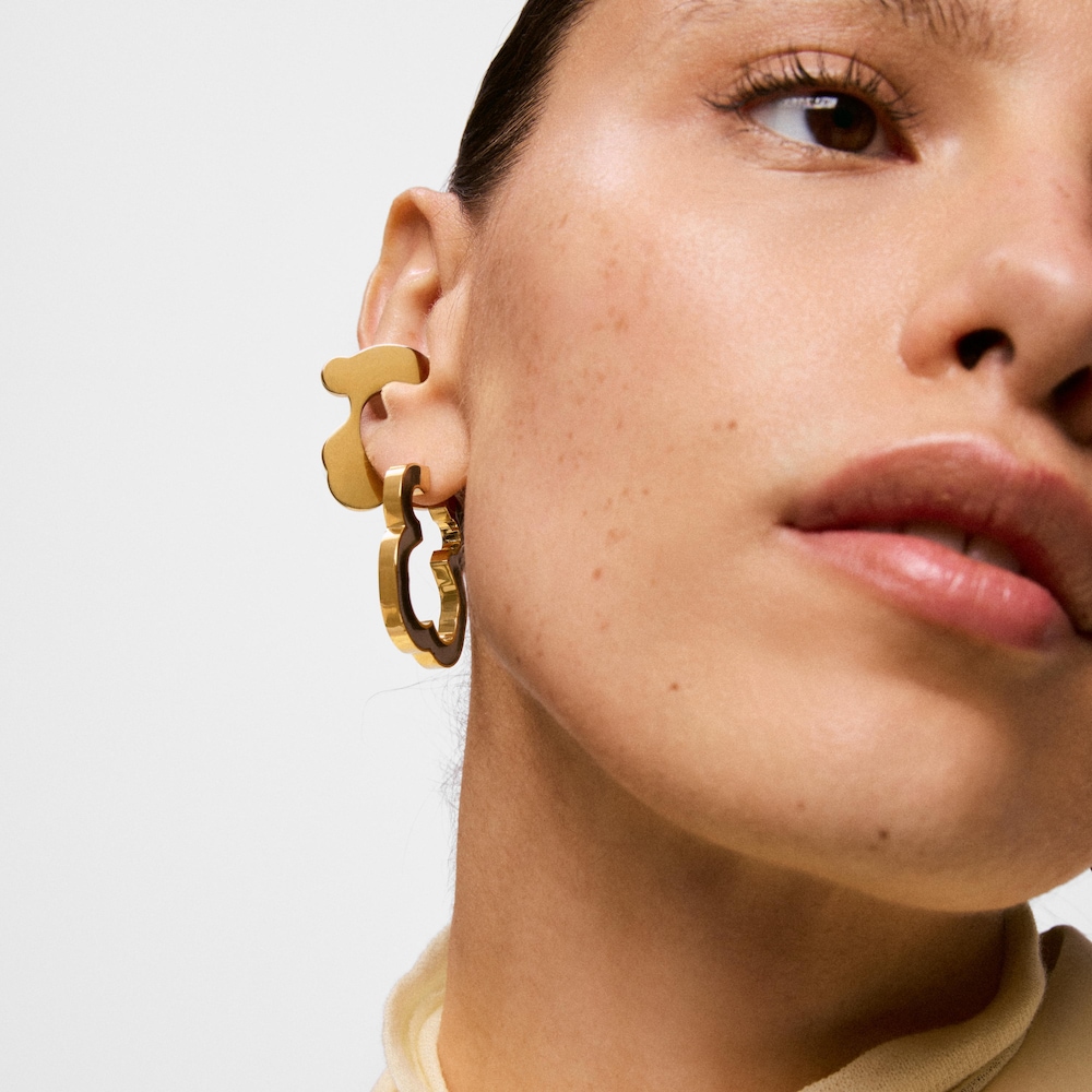 33&nbsp;mm N&aacute;u&scaron;nice s&nbsp;medved&iacute;kom z&nbsp;ocele zlatej farby a&nbsp;čiernej živice TOUS Galaxy