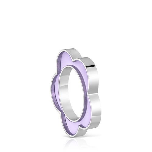 Anello a fiore in acciaio e resina lilla TOUS Galaxy
