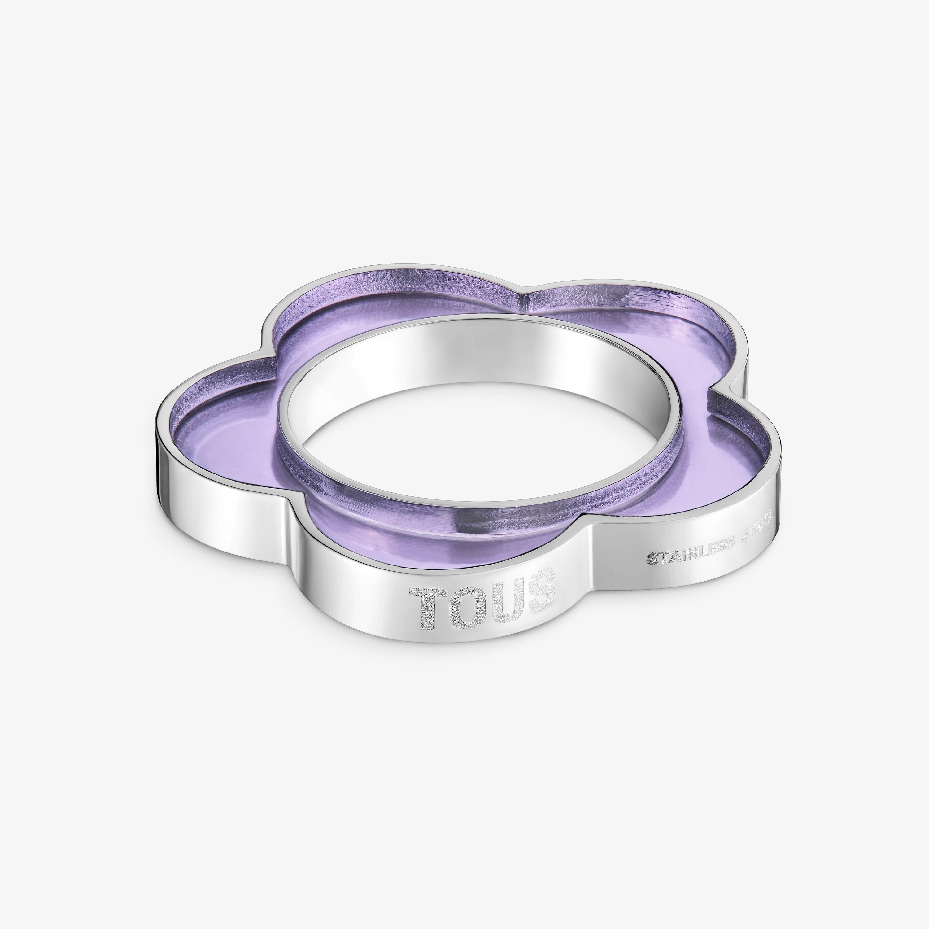 Steel and lilac resin flower Ring TOUS Galaxy