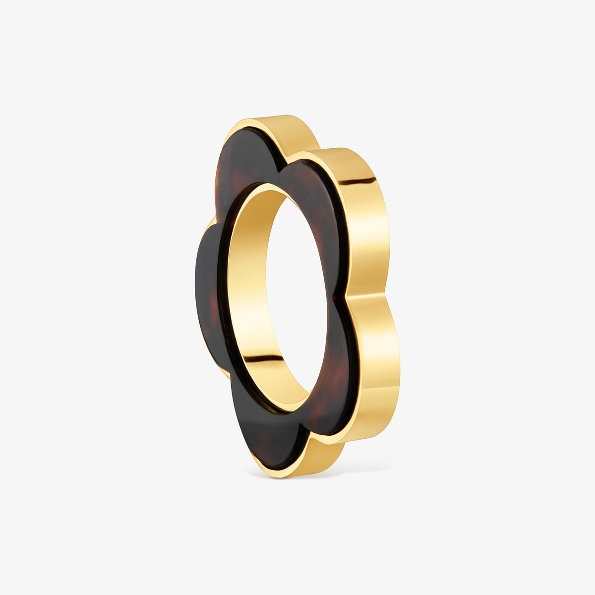 Tous - Anillo Flor De Acero Dorado Y Resina Carey Galaxy Talla 10