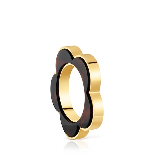 Anello a fiore in acciaio color oro e resina tartarugata TOUS Galaxy