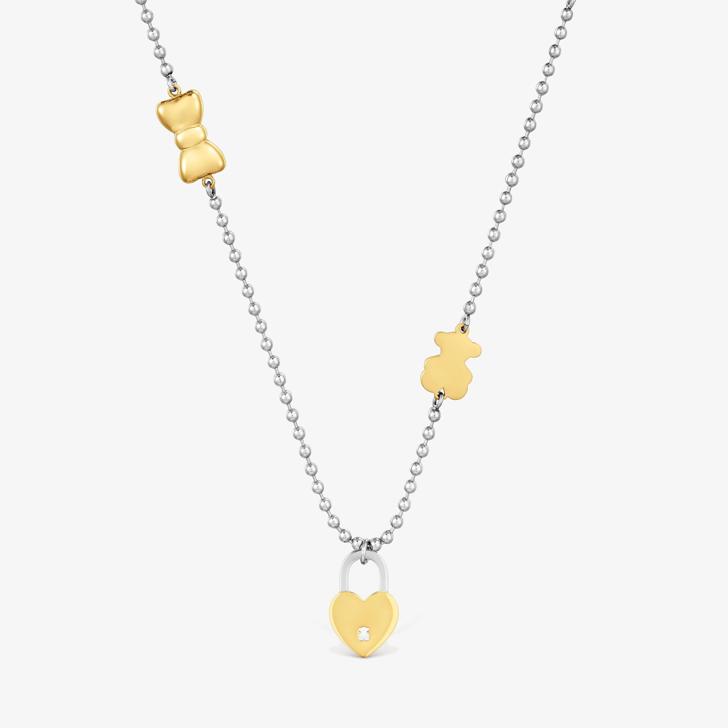 Long two-tone steel Necklace with charms TOUS Charming