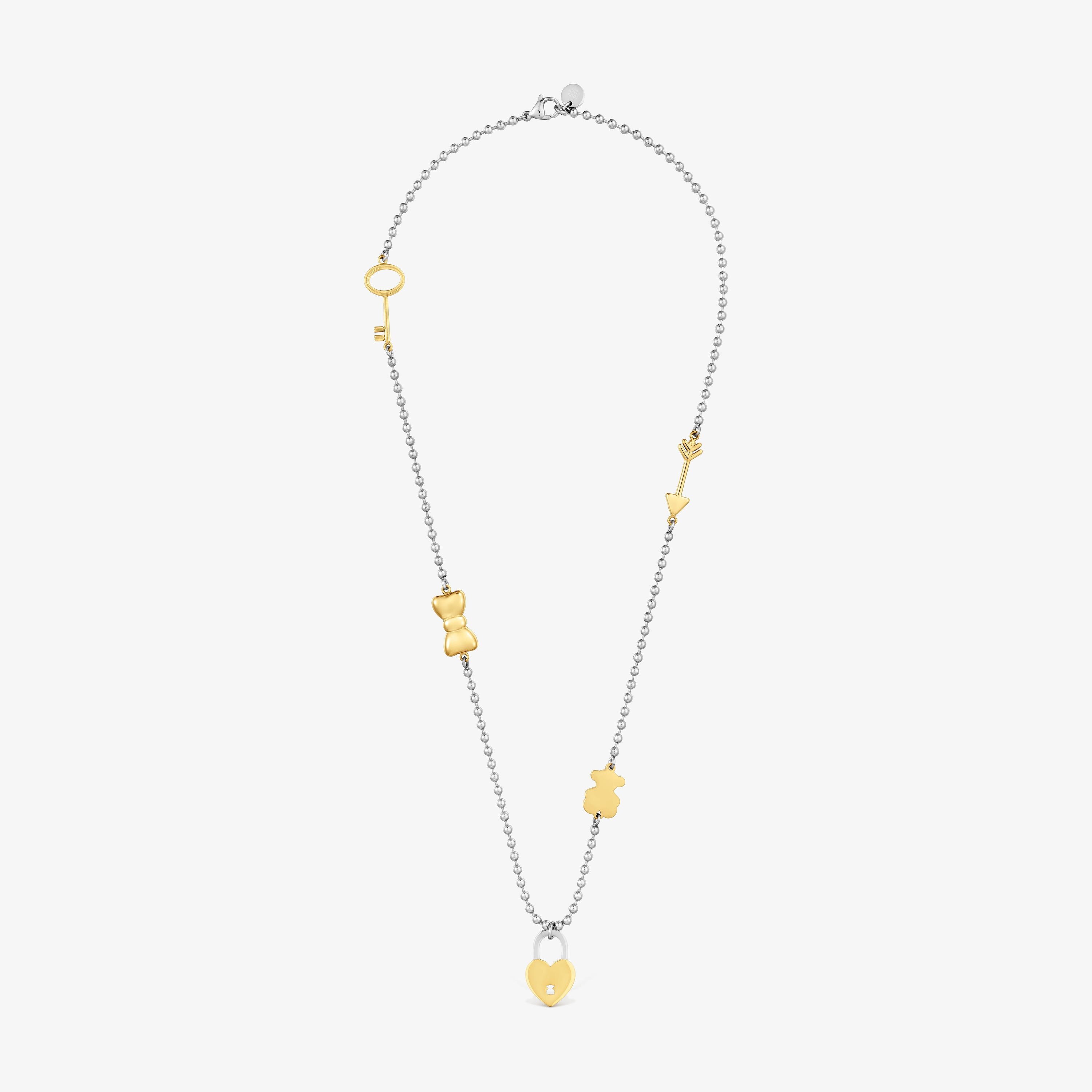 Long two-tone steel Necklace with charms TOUS Charming