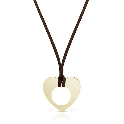 Halskette aus goldfarbenem Stahl, wei&szlig;em Harz und schwarzer Kordel mit Herzmotiv TOUS Galaxy