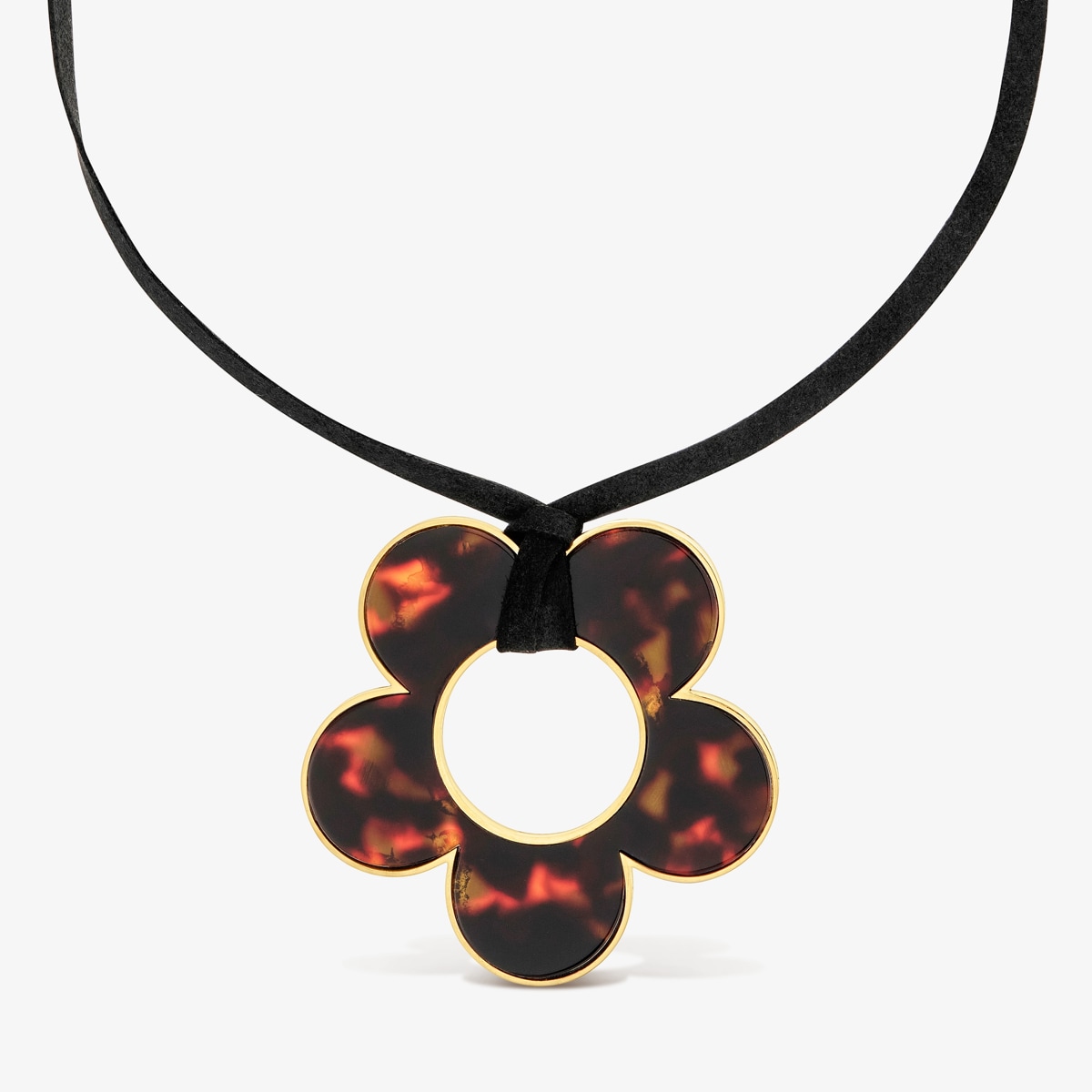 Tous - Collar Flor De Acero Dorado, Resina Carey Y Cordón Negro 40 Mm Galaxy - Marrón