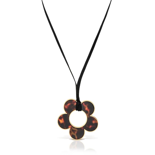 Halskette aus goldfarbenem Stahl, wei&szlig;em Harz und schwarzer Kordel mit Blumenmotiv 40&nbsp;mm TOUS Galaxy