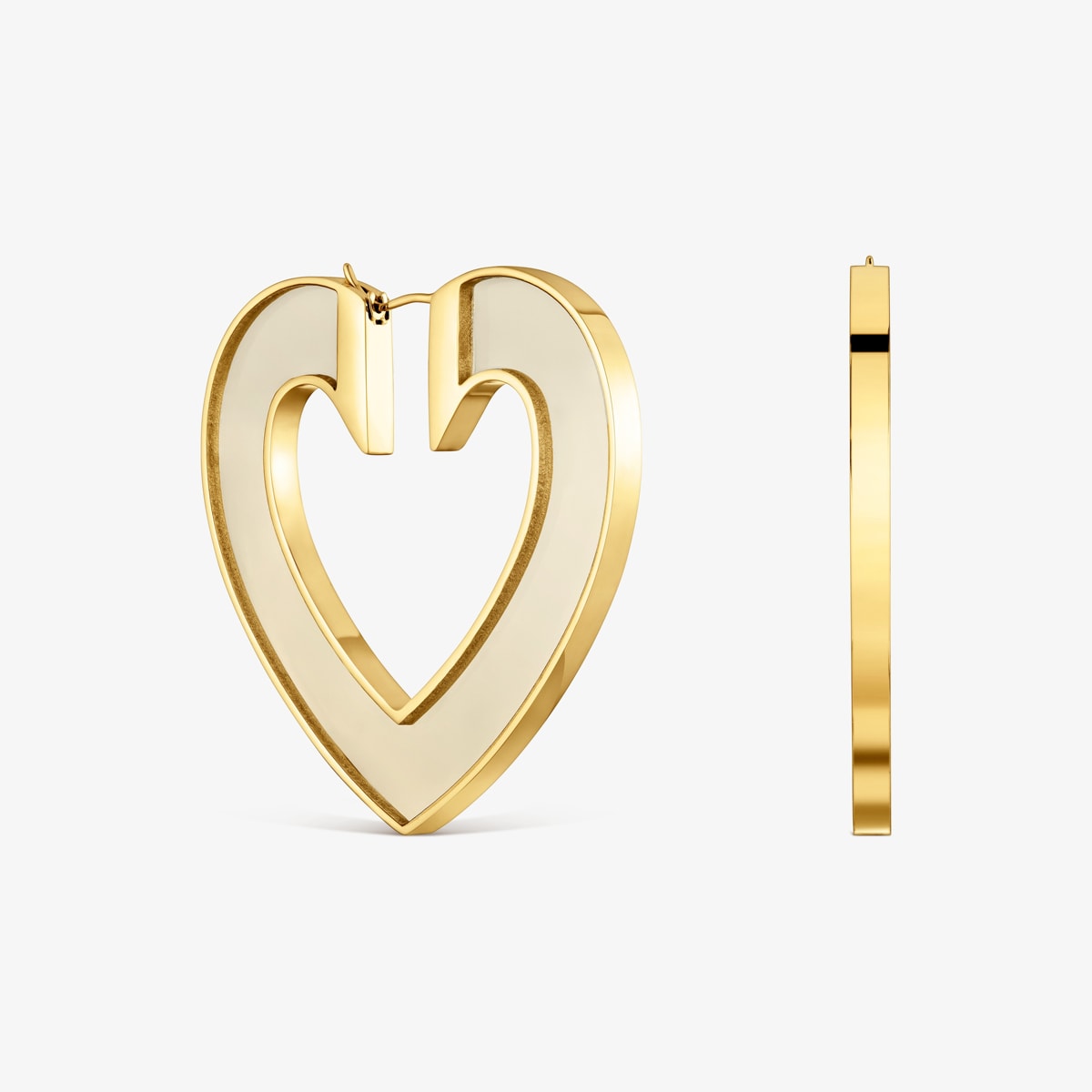 Tous - Pendientes Corazón De Acero Dorado Y Resina Blanca 50 Mm Galaxy - Blanco