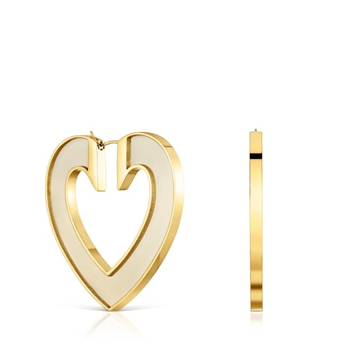 Orecchini a cuore in acciaio color oro e resina bianca da 50&nbsp;mm TOUS Galaxy