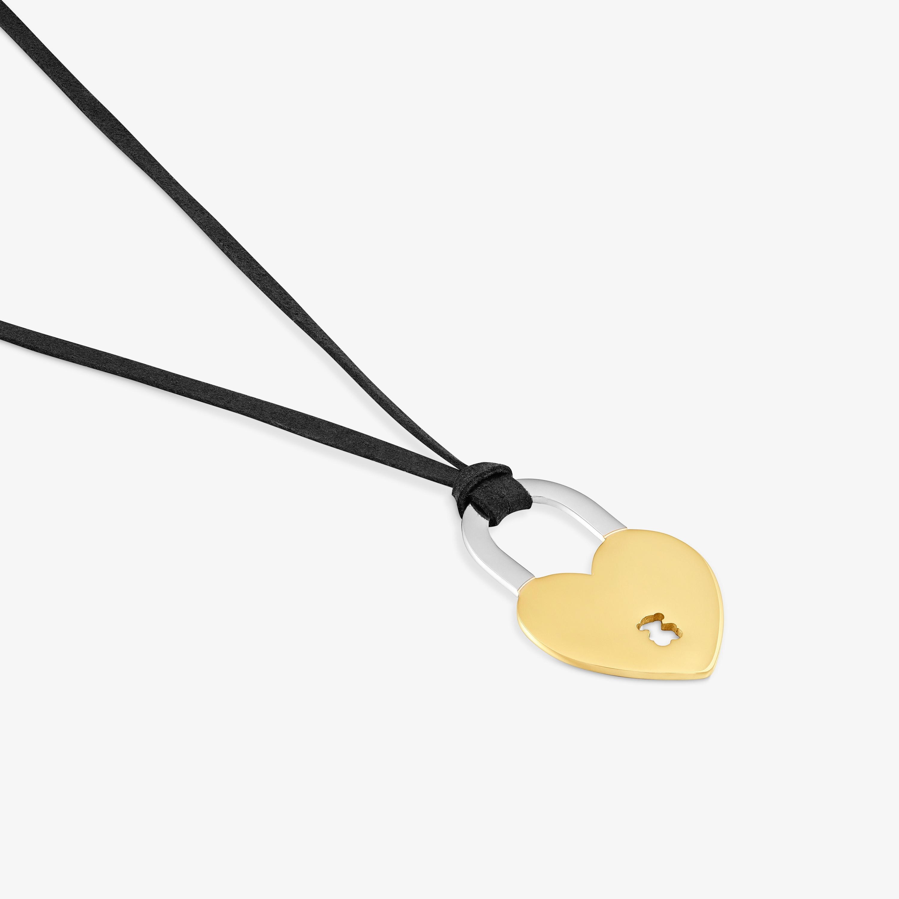 Two-tone steel heart and black cord Necklace TOUS Charming