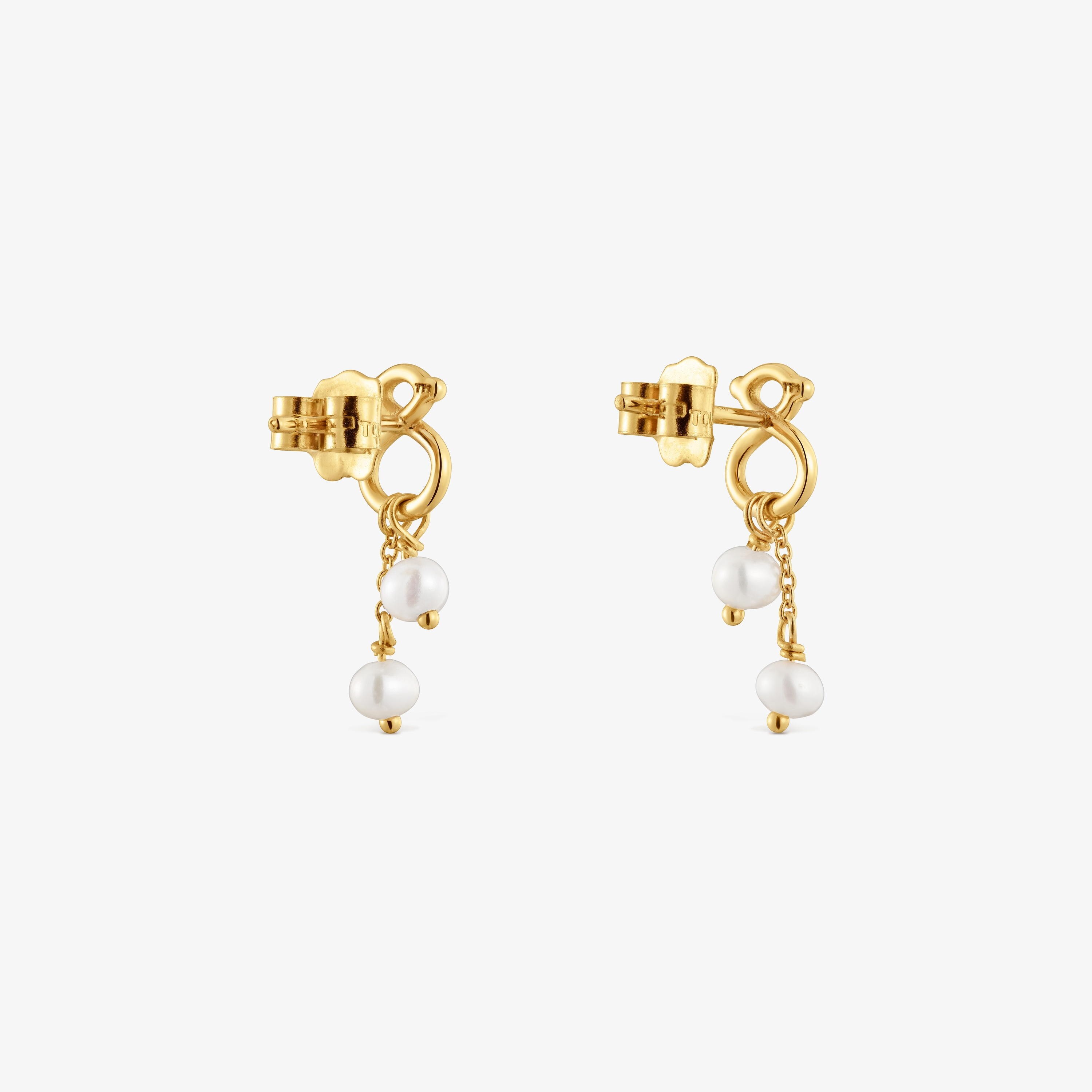Long 9kt gold bear-motif and cultured pearl Earrings TOUS Infinity
