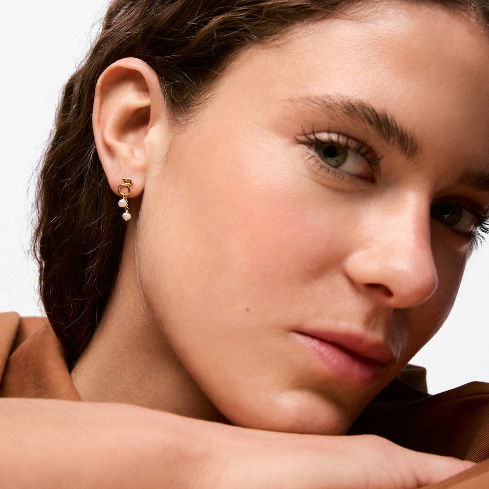 Boucles d&rsquo;oreilles en or 9&nbsp;ct motif ourson et perles de culture longues TOUS Infinity