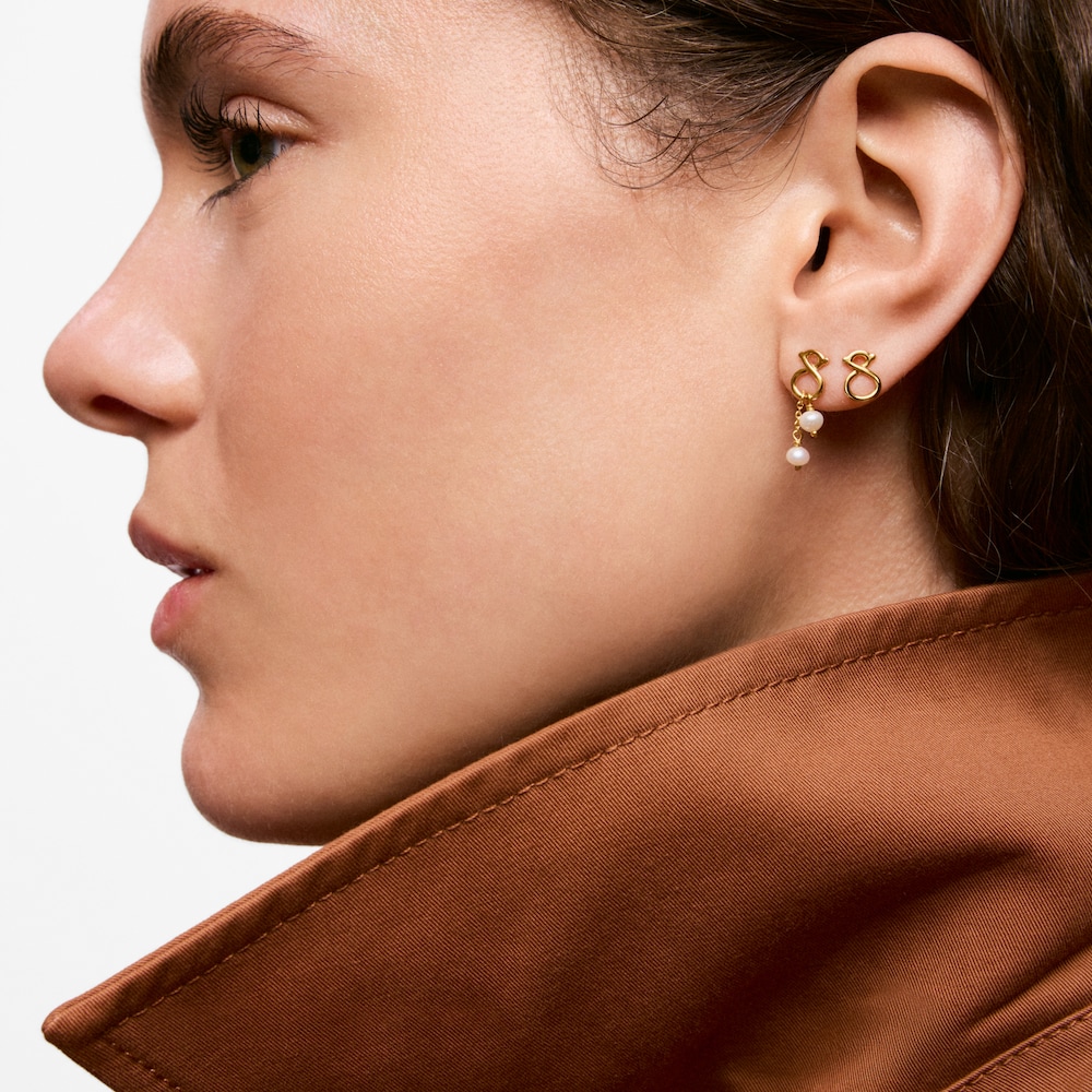 Boucles d&rsquo;oreilles en or 9&nbsp;ct motif ourson et perles de culture longues TOUS Infinity