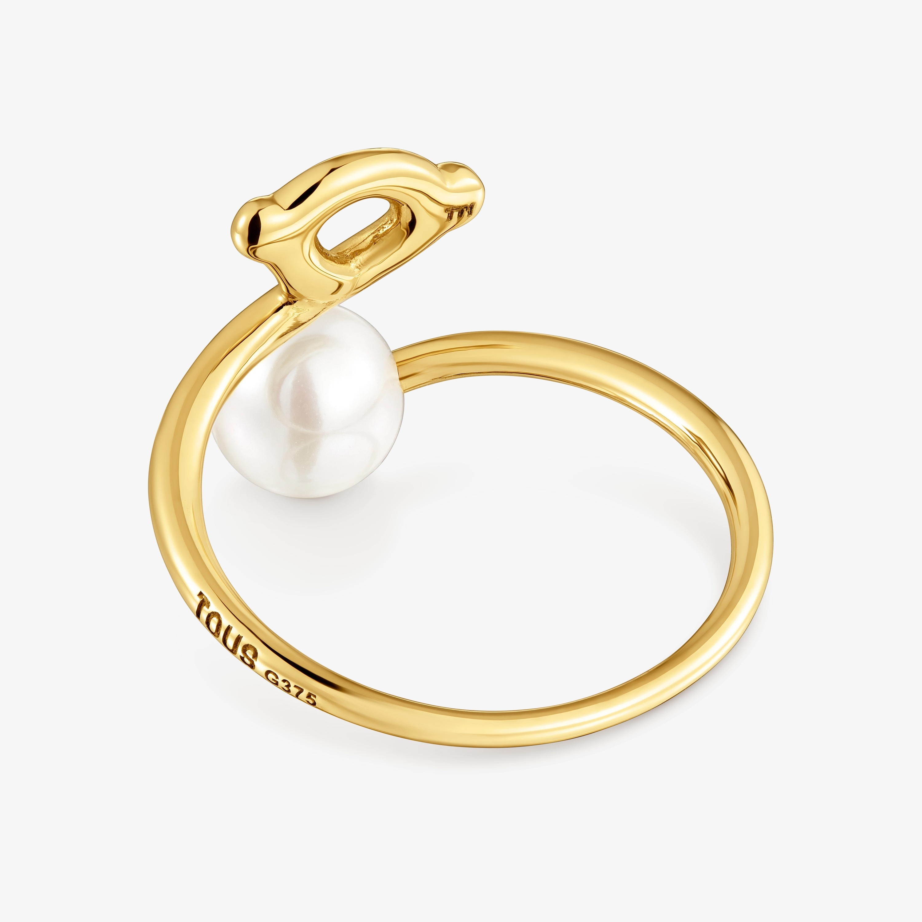 9kt gold bear-motif and cultured pearl Ring TOUS Infinity