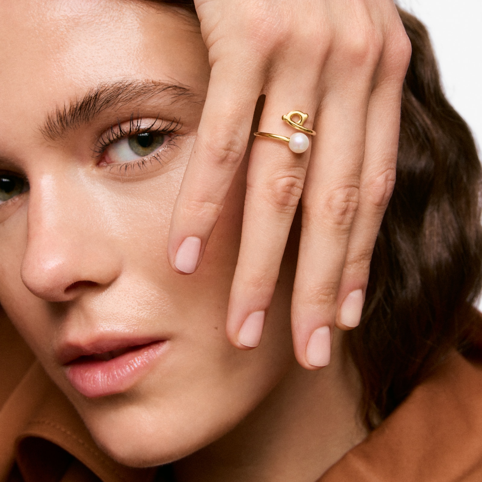 9kt gold bear-motif and cultured pearl Ring TOUS Infinity