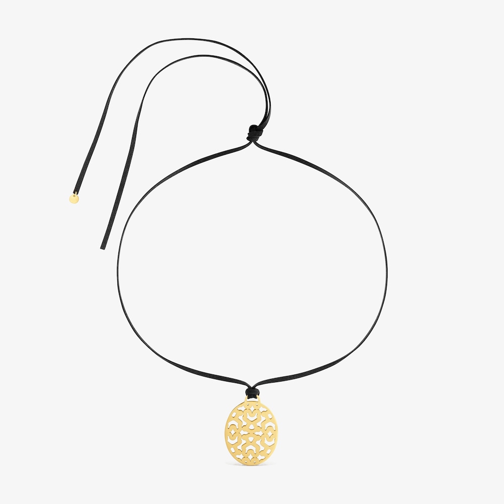 Long 40-mm gold-colored steel and black cord Necklace TOUS Kaos