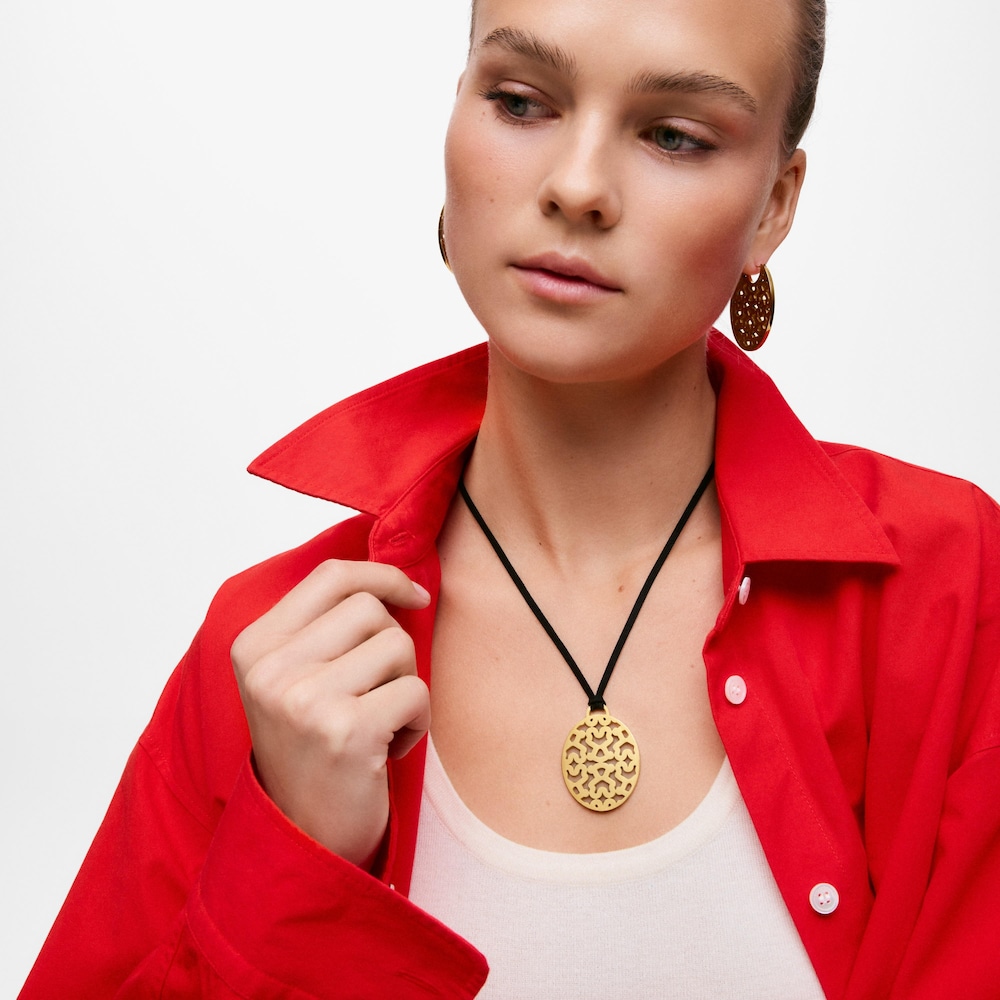 Long 40-mm gold-colored steel and black cord Necklace TOUS Kaos