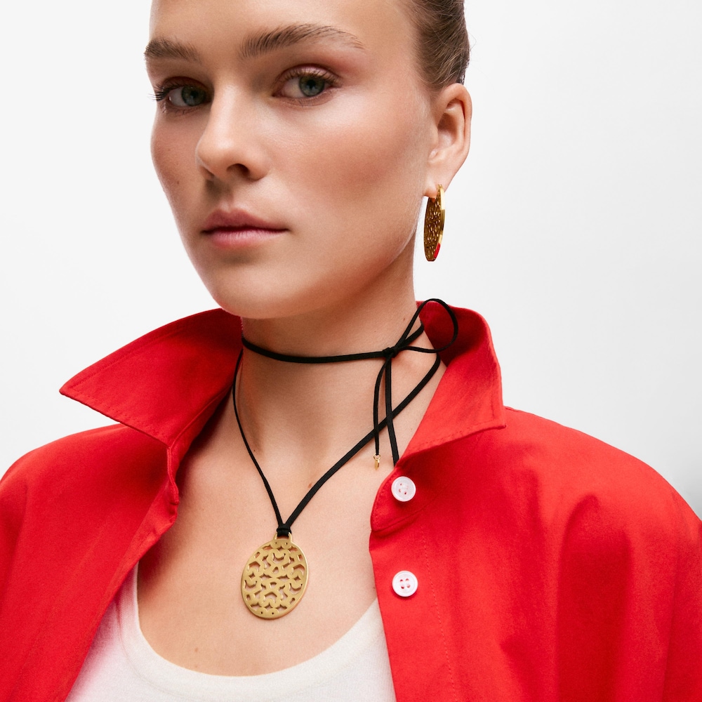 Long 40-mm gold-colored steel and black cord Necklace TOUS Kaos