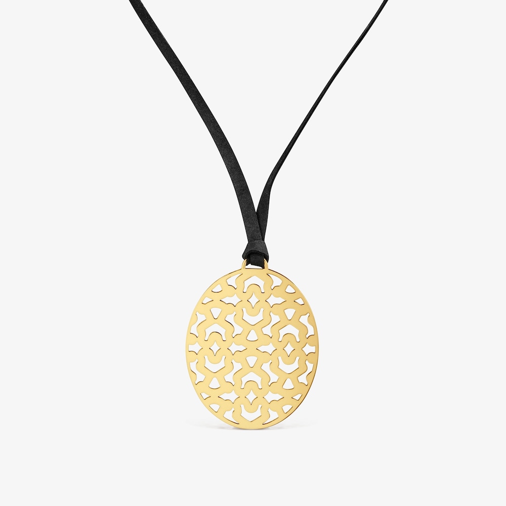 Long 60-mm gold-colored steel and black cord Necklace TOUS Kaos