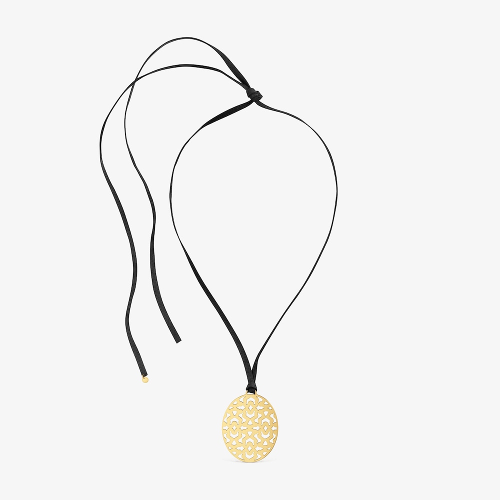 Long 60-mm gold-colored steel and black cord Necklace TOUS Kaos